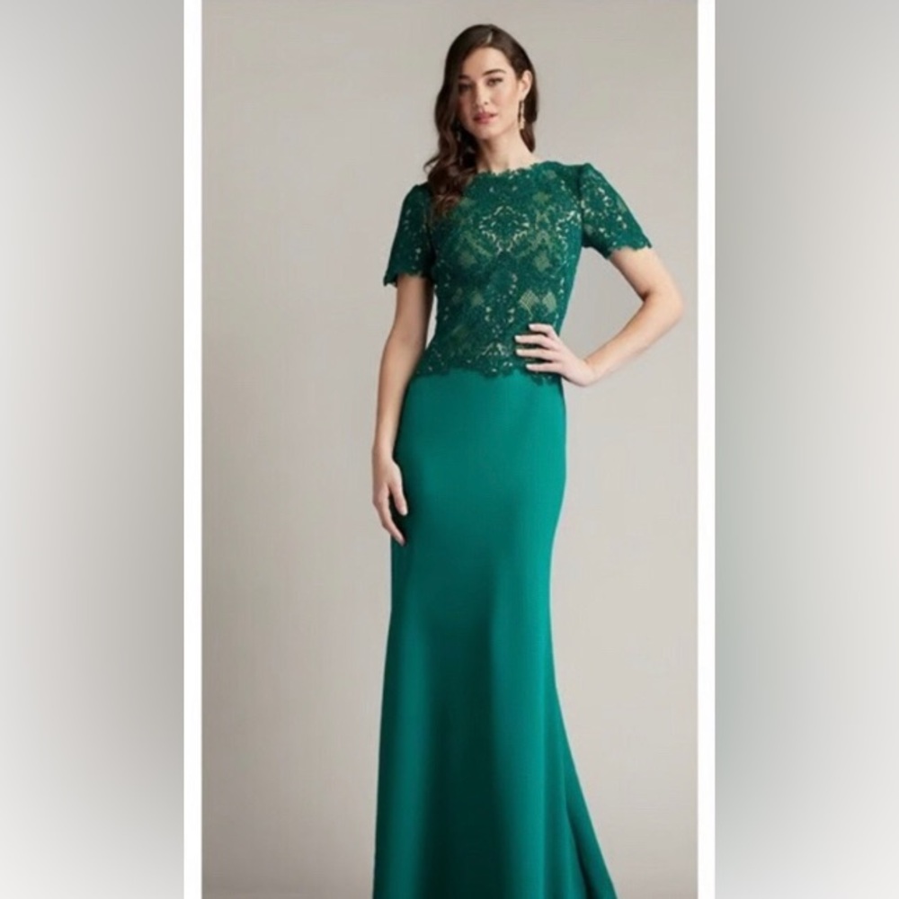🛍️ NWT Tadashi Shoji Emerald Lace Gown Sz 8